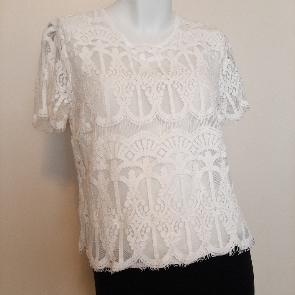 ☀️ Bleuh Ciel White Lacy Crop Top Sz M